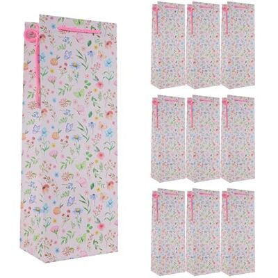 Idena 90239 Flaschentaschen Blumen, 10 Stück, Geschenktaschen in der Größe 12,5 x 35 x 9 cm, rosa Papiertüten mit bunten Blumen Idena 90239 Flaschentaschen Blumen, 10 Stück, Geschenktaschen in der Größe 12,5 x 35 x 9 cm, rosa Papiertüten mit bunten Blumen
