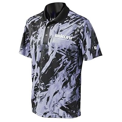 Unicorn Dart-Shirt, Pro-Tech-Camouflage, kühles, atmungsaktives weiches Micro-Mesh-Polyester, 3-Tuk-Polyester, schwarzer Kragen und weißes Logo, erhältlich in 5 Farben und Größen S bis XXXXL Unicorn Dart-Shirt, Pro-Tech-Camouflage, kühles, atmungsaktives weiches Micro-Mesh-Polyester, 3-Tuk-Polyester, schwarzer Kragen und weißes Logo, erhältlich in 5 Farben und Größen S bis XXXXL