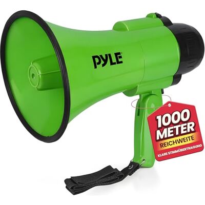 Pyle Megafon 30W mit Sirene & Mikrofon, Grün Faltbares Megaphone für Kinder & Erwachsene, Lautsprecher für Fußball, Events, Notfälle Pyle Megafon 30W mit Sirene & Mikrofon, Grün Faltbares Megaphone für Kinder & Erwachsene, Lautsprecher für Fußball, Events, Notfälle