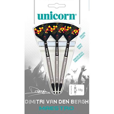 Unicorn Maestro 90% Tungsten-Dimitri Van den Bergh Dartpfeile mit weicher Spitze, Schwarz/Rot/Orange, 18 g Unicorn Maestro 90% Tungsten-Dimitri Van den Bergh Dartpfeile mit weicher Spitze, Schwarz/Rot/Orange, 18 g