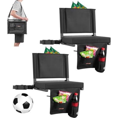 VEVOR Stadionsitz klappbarer Tribünenstuhl mit Rückenlehne, gepolsterter Tribünensitz mit Schultergurt & Getränkehalter & Haken & Seitentasche, Stadionstuhl (431,8 mm breit) Schwarz 2 STK. VEVOR Stadionsitz klappbarer Tribünenstuhl mit Rückenlehne, gepolsterter Tribünensitz mit Schultergurt & Getränkehalter & Haken & Seitentasche, Stadionstuhl (431,8 mm breit) Schwarz 2 STK.