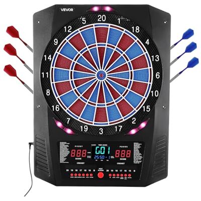 VEVOR Elektronische Dartscheibe, 342,9 mm E Dartboard mit 45 Spielen & 474 Variationen für bis zu 8 Spieler, 6 Dartschäfte mit Flights & 50 Ersatz-Pfeilspitzen, Farbiger LED-Cricket-Punktebildschirm VEVOR Elektronische Dartscheibe, 342,9 mm E Dartboard mit 45 Spielen & 474 Variationen für bis zu 8 Spieler, 6 Dartschäfte mit Flights & 50 Ersatz-Pfeilspitzen, Farbiger LED-Cricket-Punktebildschirm