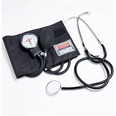 GIMA YTON Classic Aneroid-Blutdruckmessgerät mit Stethoskop, Nylonarmband mit Klettverschluss, latexfrei, manuelle Einstellung, Birne mit Chromventil GIMA YTON Classic Aneroid-Blutdruckmessgerät mit Stethoskop, Nylonarmband mit Klettverschluss, latexfrei, manuelle Einstellung, Birne mit Chromventil