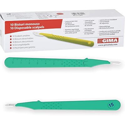 GIMA Sterile Einweg-Skalpelle, mit Sicherheitsabdeckung, Nr. 15, 10er-Pack, 27043 GIMA Sterile Einweg-Skalpelle, mit Sicherheitsabdeckung, Nr. 15, 10er-Pack, 27043