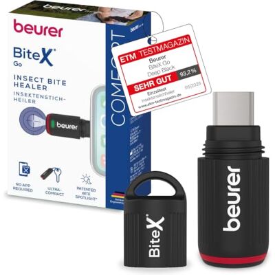 Beurer BiteX Go Deep Black Insektenstichheiler für Smartphone, Mückenstich Hitzestift gegen Juckreiz & Schwellungen durch Wärme, elektrischer Stichheiler Handy für Android & iPhone (USB-C), mit Licht Beurer BiteX Go Deep Black Insektenstichheiler für Smartphone, Mückenstich Hitzestift gegen Juckreiz & Schwellungen durch Wärme, elektrischer Stichheiler Handy für Android & iPhone (USB-C), mit Licht