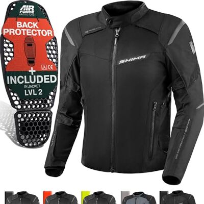 SHIMA RUSH Motorrad Jacke Herren mit Protektoren Textil AIRFORCE Rückenprotektor Wasserdicht Motorradjacke Sommer Motorradkombi Motorradhose Mesh Touren (Schwarz, Männer, Schutzjacken, Größe XXL) SHIMA RUSH Motorrad Jacke Herren mit Protektoren Textil AIRFORCE Rückenprotektor Wasserdicht Motorradjacke Sommer Motorradkombi Motorradhose Mesh Touren (Schwarz, Männer, Schutzjacken, Größe XXL)