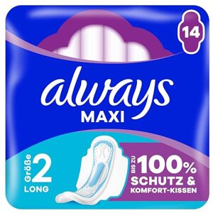 Always Maxi Long Binden (Größe 2) Flügel 14 Stück, Für Stärkere Tage, Damenbinden, Bis Zu 100 Prozent Schutz und Komfort-Kissen Always Maxi Long Binden (Größe 2) Flügel 14 Stück, Für Stärkere Tage, Damenbinden, Bis Zu 100 Prozent Schutz und Komfort-Kissen