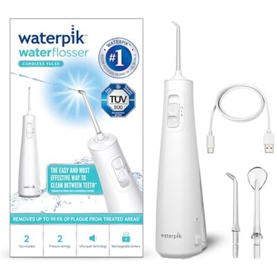 Waterpik Pulse Kabelloser Wiederaufladbarer Wasserhaken - 2 Aufsätze - Schnelle Ladung - Weiß Waterpik Pulse Kabelloser Wiederaufladbarer Wasserhaken - 2 Aufsätze - Schnelle Ladung - Weiß