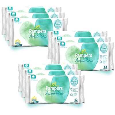Pampers Reines Wasser Feuchttücher für Babys und Kinder, 468 Einheiten (3 Packungen), 99% Wasser und Baumwolle, 100% Pflanzenfasern, zarte Haut, ohne zusätzliche Duftstoffe, 0% Kunststoff, Alkohol Pampers Reines Wasser Feuchttücher für Babys und Kinder, 468 Einheiten (3 Packungen), 99% Wasser und Baumwolle, 100% Pflanzenfasern, zarte Haut, ohne zusätzliche Duftstoffe, 0% Kunststoff, Alkohol