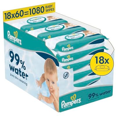 Pampers 99% Water Baby-Feuchttücher, 18x60 (1080 Stück) Pampers 99% Water Baby-Feuchttücher, 18x60 (1080 Stück)
