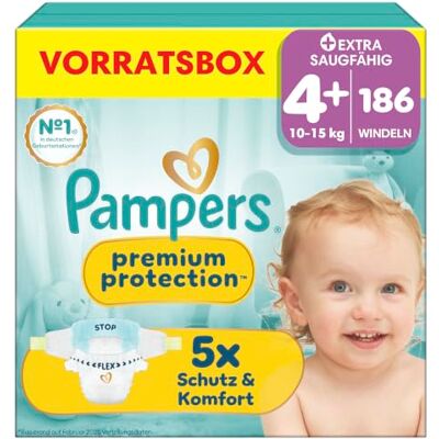 Pampers Premium Protection Größe 4+, 186 Windeln, 10kg-15kg Pampers Premium Protection Größe 4+, 186 Windeln, 10kg-15kg
