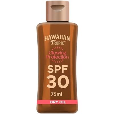 HAWAIIAN Tropic Glowing Protection Sunscreen Dry Oil, wasserfest LSF 30 UVA- + UVB-Schutz Sonnenspray, Sonnenschutz mit tropischem Duft und Kokosnussöl, 75 ml (Reisegröße) HAWAIIAN Tropic Glowing Protection Sunscreen Dry Oil, wasserfest LSF 30 UVA- + UVB-Schutz Sonnenspray, Sonnenschutz mit tropischem Duft und Kokosnussöl, 75 ml (Reisegröße)