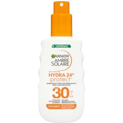 Garnier Ambre Solaire Hydra Protect+ Sonnenschutz-Milch 24h LSF 30, Schutz vor UVA und UVB, mit Vitamin C, 150 ml Garnier Ambre Solaire Hydra Protect+ Sonnenschutz-Milch 24h LSF 30, Schutz vor UVA und UVB, mit Vitamin C, 150 ml