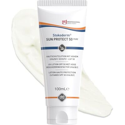 SC Johnson Professional Stokoderm Sun Protect 50 Pure – Sonnenschutzcreme LSF 50 – Schutz vor UVA/UVB/UVC – Wasserfest – Tube 100 ml – Für gewerbliche Anwendung SC Johnson Professional Stokoderm Sun Protect 50 Pure – Sonnenschutzcreme LSF 50 – Schutz vor UVA/UVB/UVC – Wasserfest – Tube 100 ml – Für gewerbliche Anwendung