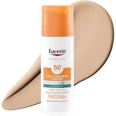 Eucerin Oil Control Tinted Sun Face Gel-Creme LSF 50+ Hell 50ml, unparfümierte Sonnencreme mit Dry Touch für empfindliche, fettige und zu Akne neigende Haut, getönte Tagescreme mit UV-Filter Eucerin Oil Control Tinted Sun Face Gel-Creme LSF 50+ Hell 50ml, unparfümierte Sonnencreme mit Dry Touch für empfindliche, fettige und zu Akne neigende Haut, getönte Tagescreme mit UV-Filter