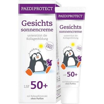 PaediProtect Gesichtssonnencreme LSF 50+ 30 ml, Sonnencreme Gesicht 50 unterstützt Kollagenbildung, Sonnenschutz parfümfrei, face sunscreen ohne Mikroplastik mildert Hautirritationen, vegan PaediProtect Gesichtssonnencreme LSF 50+ 30 ml, Sonnencreme Gesicht 50 unterstützt Kollagenbildung, Sonnenschutz parfümfrei, face sunscreen ohne Mikroplastik mildert Hautirritationen, vegan