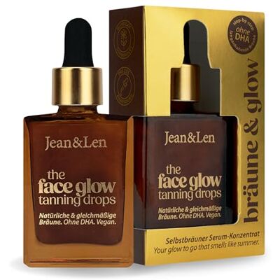 Jean & Len Tanning Drops The Face Glow, Selbstbräuner Tropfen für Gesicht, Hals & Dekolleté, mit Erythrulose & Betain, ohne DHA, individuell dosierbar, für sommerliche Bräune, vegan, 30 ml Jean & Len Tanning Drops The Face Glow, Selbstbräuner Tropfen für Gesicht, Hals & Dekolleté, mit Erythrulose & Betain, ohne DHA, individuell dosierbar, für sommerliche Bräune, vegan, 30 ml