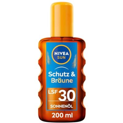 Beiersdorf NIVEA SUN Schutz & Bräune Sonnenöl Spray LSF 30 (200 ml), Sonnencreme mit Pro-Melanin-Extrakt für eine ebenmäßige Bräune, sofortiger Sonnenschutz mit UVA/UVB-Filtersystem Beiersdorf NIVEA SUN Schutz & Bräune Sonnenöl Spray LSF 30 (200 ml), Sonnencreme mit Pro-Melanin-Extrakt für eine ebenmäßige Bräune, sofortiger Sonnenschutz mit UVA/UVB-Filtersystem