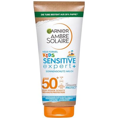 Garnier Sonnenschutzmilch mit LSF 50+ für Kinder, Sonnencreme mit sehr hohem Sonnenschutz, Anti-Austrocknung der Haut, Ambre Solaire Kids Sensitive expert+, 1 x 175 ml Garnier Sonnenschutzmilch mit LSF 50+ für Kinder, Sonnencreme mit sehr hohem Sonnenschutz, Anti-Austrocknung der Haut, Ambre Solaire Kids Sensitive expert+, 1 x 175 ml