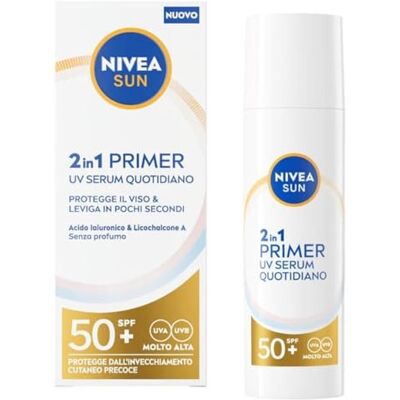 Nivea Sun 2in1 UV-Primer für den Alltag, LSF50+, 30 ml, Serum LSF 50+ für das Gesicht für eine geschützte und glatte Haut, Sonnenschutz für das Gesicht mit unsichtbarem Finish, ideal als Nivea Sun 2in1 UV-Primer für den Alltag, LSF50+, 30 ml, Serum LSF 50+ für das Gesicht für eine geschützte und glatte Haut, Sonnenschutz für das Gesicht mit unsichtbarem Finish, ideal als