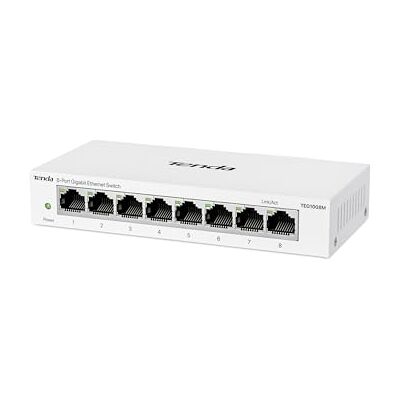 Tenda LAN Switch 8-Port Gigabit Netzwerk Switch Weiß, IGMP-Snooping & QoS Plug & Play Ethernet Splitter, Unmanaged LAN Hub, 10/100/1000 Mbit/s Internet switch, Lüfterlos, Metallgehäuse (TEG1008M) Tenda LAN Switch 8-Port Gigabit Netzwerk Switch Weiß, IGMP-Snooping & QoS Plug & Play Ethernet Splitter, Unmanaged LAN Hub, 10/100/1000 Mbit/s Internet switch, Lüfterlos, Metallgehäuse (TEG1008M)