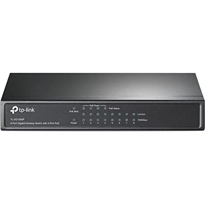 TP-Link TL-SG1008P 8 Port PoE Switch mit 4 PoE+ Ports (64 Watt, IEEE-802.3af/at PoE,lüfterlos, Plug-and-Play, robustes Metallgehäuse) Schwarz TP-Link TL-SG1008P 8 Port PoE Switch mit 4 PoE+ Ports (64 Watt, IEEE-802.3af/at PoE,lüfterlos, Plug-and-Play, robustes Metallgehäuse) Schwarz