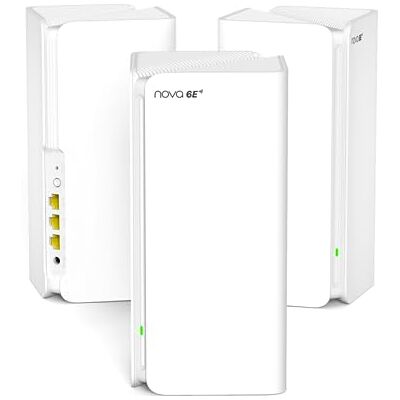 Tenda Nova MX21 Pro Wi-Fi 6E Mesh WLAN System AXE5700 Tri-Band (Unterstützt 6G-Band) Ersetzt Router und Repeater empfohlen für Häuser mit 3-5 Schlafzimmern APP Steuerung 3er Pack Tenda Nova MX21 Pro Wi-Fi 6E Mesh WLAN System AXE5700 Tri-Band (Unterstützt 6G-Band) Ersetzt Router und Repeater empfohlen für Häuser mit 3-5 Schlafzimmern APP Steuerung 3er Pack