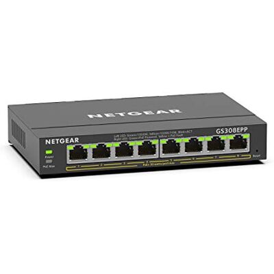 Netgear PoE Switch 8 Port, Managed Gigabit Ethernet LAN Switch GS308EPP 8 x PoE+ Ports @ 123W, Desktop/Wandmontage Netgear PoE Switch 8 Port, Managed Gigabit Ethernet LAN Switch GS308EPP 8 x PoE+ Ports @ 123W, Desktop/Wandmontage