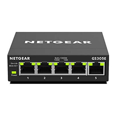 Netgear GS305E Managed Switch 5 Port Gigabit Ethernet LAN Switch Plus (Plug-and-Play, Netzwerk Switch Managed, IGMP Snooping, QoS, VLAN, lüfterlos, Robustes Metallgehäuse), Schwarz Netgear GS305E Managed Switch 5 Port Gigabit Ethernet LAN Switch Plus (Plug-and-Play, Netzwerk Switch Managed, IGMP Snooping, QoS, VLAN, lüfterlos, Robustes Metallgehäuse), Schwarz