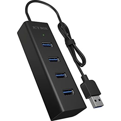 ICY BOX IB-HUB1409-U3 4-fach USB-Hub (Type-A Verbindung) mit 4x USB 3.0 (Type-A) Anschlüssen, integriertes Kabel (40 cm), Aluminium, Schwarz ICY BOX IB-HUB1409-U3 4-fach USB-Hub (Type-A Verbindung) mit 4x USB 3.0 (Type-A) Anschlüssen, integriertes Kabel (40 cm), Aluminium, Schwarz