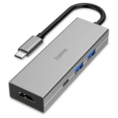 Hama USB C Hub 4 Ports (Multiport Adapter 1x HDMI 4K Ultra HD für Monitor oder Beamer, 2X USB-A, 1x USB-C zur Übertragung von Daten und zum Laden mit PD, USB C Adapter 4in1 für Büro, Homeoffice), Alu Hama USB C Hub 4 Ports (Multiport Adapter 1x HDMI 4K Ultra HD für Monitor oder Beamer, 2X USB-A, 1x USB-C zur Übertragung von Daten und zum Laden mit PD, USB C Adapter 4in1 für Büro, Homeoffice), Alu