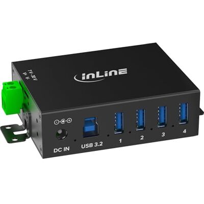 InLine USB 3.2 Gen.1 Industrie-Hub mit 4 Ports, Aluminiumgehäuse, DIN-Schienen-Montage, aktiver USB-Hub mit Netzteil, 5Gb/s, 35396A InLine USB 3.2 Gen.1 Industrie-Hub mit 4 Ports, Aluminiumgehäuse, DIN-Schienen-Montage, aktiver USB-Hub mit Netzteil, 5Gb/s, 35396A
