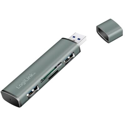Logilink USB 3.2 (Gen2) 2-Port Hub mit Kartenleser f?r microSD- und SD-Karten, Aluminiumgeh?use mit Schutzkappe Logilink USB 3.2 (Gen2) 2-Port Hub mit Kartenleser f?r microSD- und SD-Karten, Aluminiumgeh?use mit Schutzkappe