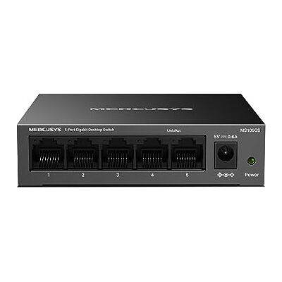 MERCUSYS MS105GS 5-Ports Gigabit Netzwerk Switch Unmanaged, Plug & Play, Metallgehäuse, Lüfterlos Desktop-Design, Energiesparend MERCUSYS MS105GS 5-Ports Gigabit Netzwerk Switch Unmanaged, Plug & Play, Metallgehäuse, Lüfterlos Desktop-Design, Energiesparend