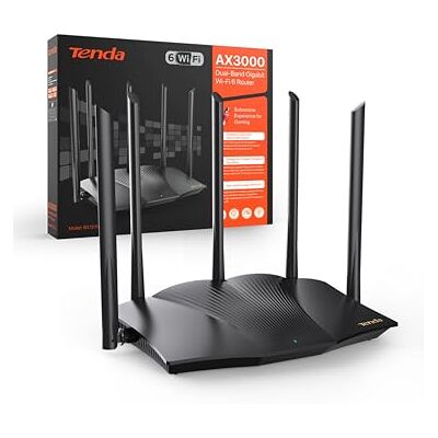 Tenda RX12 Pro Wi-Fi 6 WLAN Router(AX3000 Dualband 5GHz: 2402Mbps+2,4 GHz: 574Mbps)5*6dBi High-Gain-Antennen, Gigabit-LAN/WAN-Port, WPA3, MU-MIMO+OFDMA,WiFi+Mesh, VPN, APP, keine DSL-Funktion, Schwarz Tenda RX12 Pro Wi-Fi 6 WLAN Router(AX3000 Dualband 5GHz: 2402Mbps+2,4 GHz: 574Mbps)5*6dBi High-Gain-Antennen, Gigabit-LAN/WAN-Port, WPA3, MU-MIMO+OFDMA,WiFi+Mesh, VPN, APP, keine DSL-Funktion, Schwarz