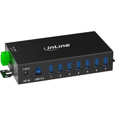 InLine USB 3.2 Gen.1 Industrie-Hub mit 7 Ports, Aluminiumgehäuse, DIN-Schienen-Montage, aktiver USB-Hub mit Netzteil, 5Gb/s, 35396B InLine USB 3.2 Gen.1 Industrie-Hub mit 7 Ports, Aluminiumgehäuse, DIN-Schienen-Montage, aktiver USB-Hub mit Netzteil, 5Gb/s, 35396B