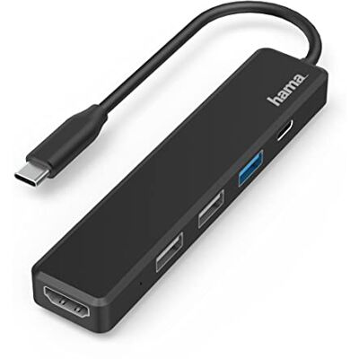 Hama USB C Hub, 5 Anschlüsse (USB C Adapter mit 480 Mbit/s High Speed, HDMI Splitter für 4K Qualität mit USB 3.0, Power Delivery), schwarz Hama USB C Hub, 5 Anschlüsse (USB C Adapter mit 480 Mbit/s High Speed, HDMI Splitter für 4K Qualität mit USB 3.0, Power Delivery), schwarz