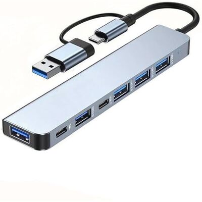 Poly Pool PP4822 USB-Hub mit 7 Ports, kompakter USB-Splitter, 7 Ports, aus Aluminium, USB-Adapter Poly Pool PP4822 USB-Hub mit 7 Ports, kompakter USB-Splitter, 7 Ports, aus Aluminium, USB-Adapter