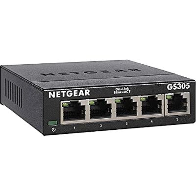 Netgear GS305 LAN Switch 5 Port Netzwerk Switch (Plug-and-Play Gigabit Switch LAN Splitter, LAN Verteiler, Ethernet Hub lüfterlos, Robustes Metallgehäuse), Schwarz Netgear GS305 LAN Switch 5 Port Netzwerk Switch (Plug-and-Play Gigabit Switch LAN Splitter, LAN Verteiler, Ethernet Hub lüfterlos, Robustes Metallgehäuse), Schwarz
