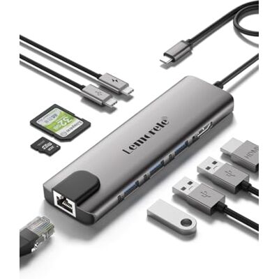 Lemorele Aluminium 9-in-1 Docking Station USB-C Hub 4K HDMI, Gigabit Ethernet (1Gbps), 100W PD, 3X USB-A, USB-C Datenport, SD/TF für MacBook/iPad/Windows, MacBook Air/Pro, Switch, Chromecast Lemorele Aluminium 9-in-1 Docking Station USB-C Hub 4K HDMI, Gigabit Ethernet (1Gbps), 100W PD, 3X USB-A, USB-C Datenport, SD/TF für MacBook/iPad/Windows, MacBook Air/Pro, Switch, Chromecast