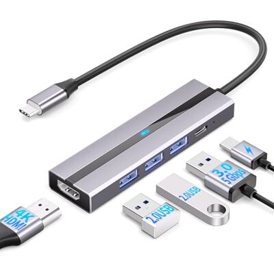 dutis USB C Hub (5 in 1) Aluminiumgehäuse, Hub Hdmi, Typ C zu USB-C PD100W, 4K HDMI, USB 3.0, 2 x USB 2.0 dutis USB C Hub (5 in 1) Aluminiumgehäuse, Hub Hdmi, Typ C zu USB-C PD100W, 4K HDMI, USB 3.0, 2 x USB 2.0