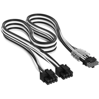 Corsair Elite Premium Typ 4 Einzeln Ummantelte 2x 8-Pin zu PCIe 12V-2x6 600W PSU-Kabel – Dreilagiges Mesh-Paracord-Design, Flache Kabelkämme, Kompatibel Netzteilen vom Typ 4 – Schwarz/Weiß Corsair Elite Premium Typ 4 Einzeln Ummantelte 2x 8-Pin zu PCIe 12V-2x6 600W PSU-Kabel – Dreilagiges Mesh-Paracord-Design, Flache Kabelkämme, Kompatibel Netzteilen vom Typ 4 – Schwarz/Weiß