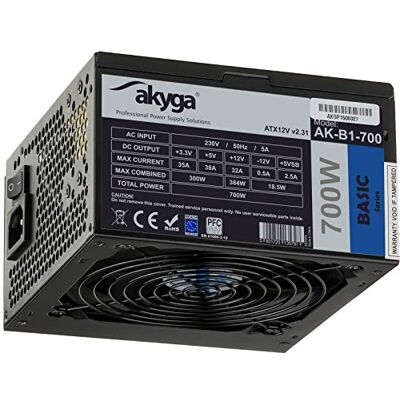 AKYGA Basic Power Supply ATX 2.31 AK-B1-700BE Black Edition 700W P4+4 PCI-E 6+2 pin, 5X SATA, PPFC,Fan 120mm AKYGA Basic Power Supply ATX 2.31 AK-B1-700BE Black Edition 700W P4+4 PCI-E 6+2 pin, 5X SATA, PPFC,Fan 120mm