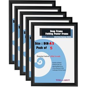 TUKA-i-AKUT 5er A2 Klapprahmen aus Aluminium 25 mm Profil, Plakatrahmen Wechselrahmen Poster Rahmen Schnapprahmen Aufklappbar mit Schutzscheibe Befestigungsmaterial, Schwarz Farbe, TKD8420-A2-5X TUKA-i-AKUT 5er A2 Klapprahmen aus Aluminium 25 mm Profil, Plakatrahmen Wechselrahmen Poster Rahmen Schnapprahmen Aufklappbar mit Schutzscheibe Befestigungsmaterial, Schwarz Farbe, TKD8420-A2-5X
