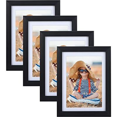 EXYGLO 4er Set Bilderrahmen 13x18 cm mit Passepartout oder 15x20 cm ohne Passepartout, Klassischer Fotorahmen mit Schwarz Holzmaserungsrahmen, Wand- oder Tischaufsteller EXYGLO 4er Set Bilderrahmen 13x18 cm mit Passepartout oder 15x20 cm ohne Passepartout, Klassischer Fotorahmen mit Schwarz Holzmaserungsrahmen, Wand- oder Tischaufsteller