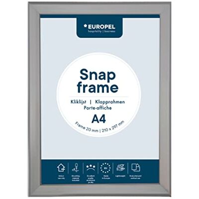 Europel Klapprahmen A4 mit 20 mm Aluminium-Profil aufklappbarer Plakatrahmen mit Gehrungsecke Schnapprahmen für u.a. Poster, Zertifikate, Fotos & Werbemittel Silber Europel Klapprahmen A4 mit 20 mm Aluminium-Profil aufklappbarer Plakatrahmen mit Gehrungsecke Schnapprahmen für u.a. Poster, Zertifikate, Fotos & Werbemittel Silber