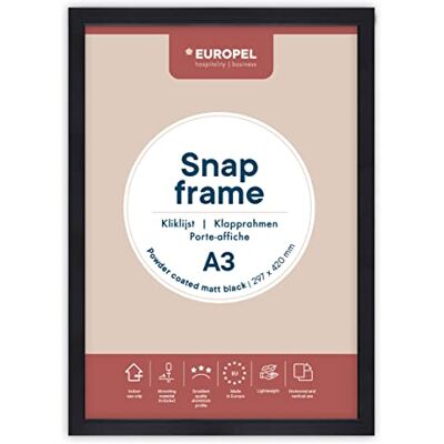 Europel leichte Klapprahmen DIN A3 mattweiß pulverbeschichtet, Easy-Click System, Profil 25x11 mm, eloxierte Aluminium und blendfreie Schutzfolie, Außenmaß 328x451 mm, grau Polystyrol Rückseite Europel leichte Klapprahmen DIN A3 mattweiß pulverbeschichtet, Easy-Click System, Profil 25x11 mm, eloxierte Aluminium und blendfreie Schutzfolie, Außenmaß 328x451 mm, grau Polystyrol Rückseite