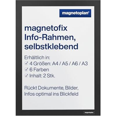 magnetoplan magnetofix Info-Rahmen 2 Stück, Schwarz Format: A6 Selbstklebender Magnet Bilderrahmen für Aushänge, Bilder und Dokumente magnetoplan magnetofix Info-Rahmen 2 Stück, Schwarz Format: A6 Selbstklebender Magnet Bilderrahmen für Aushänge, Bilder und Dokumente