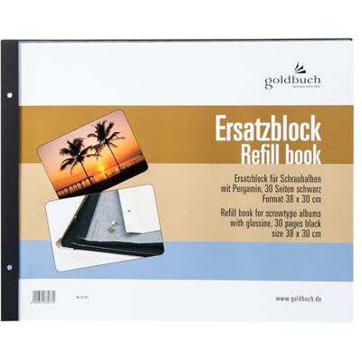goldbuch 83077 Ersatzblock für Schraubalbum, 30 schwarze Seiten mit Pergamin-Trennblättern, Passend für Foto Album mit einer Größe von 39 x 31 cm, Nachfüll Pack für Fotoalben goldbuch 83077 Ersatzblock für Schraubalbum, 30 schwarze Seiten mit Pergamin-Trennblättern, Passend für Foto Album mit einer Größe von 39 x 31 cm, Nachfüll Pack für Fotoalben
