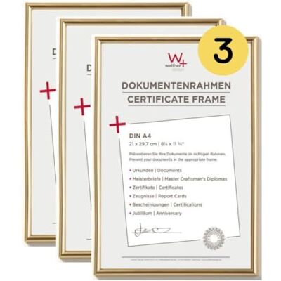 walther design Bilderrahmen gold 21 x 29,7 cm (DIN A4) 3er Pack, Galeria Kunststoffrahmen KG130H3 walther design Bilderrahmen gold 21 x 29,7 cm (DIN A4) 3er Pack, Galeria Kunststoffrahmen KG130H3